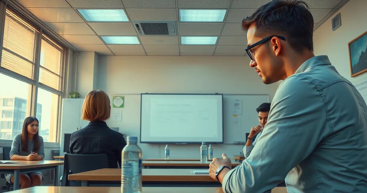 A classroom scene where a teacher is coaching adult trainees through practical exercises while an assistant observes their work, symbolizing the integration of artificial intelligence into educational settings for skill development in India.
