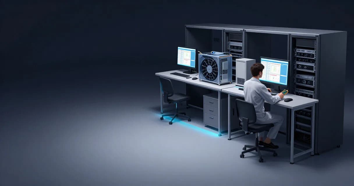 Промышленная команда наблюдает за роботизированной линией, где ускоренная система обработки помогает координировать операции в реальном времени.