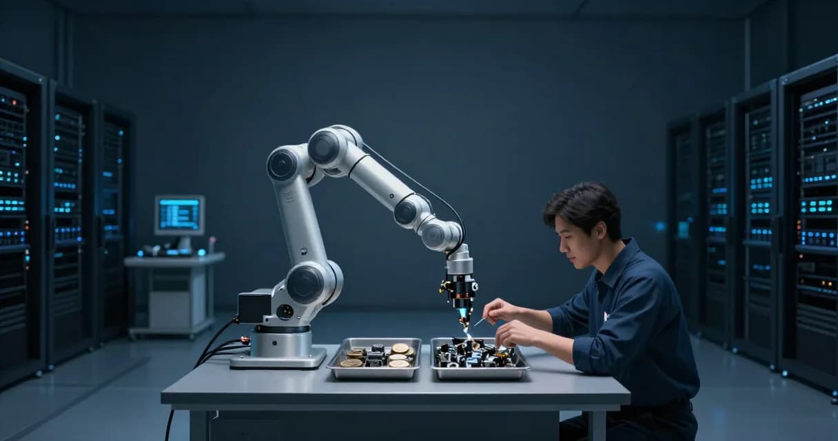 Робототехническая система работает на производственной площадке, показывая практическое применение физического ИИ.