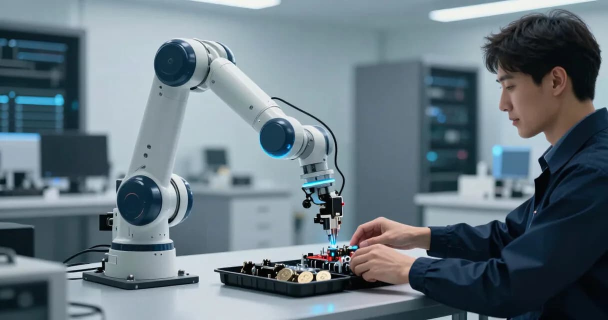 Рабочая зона с мобильными роботами, где специалисты координируют их перемещение в физическом пространстве.