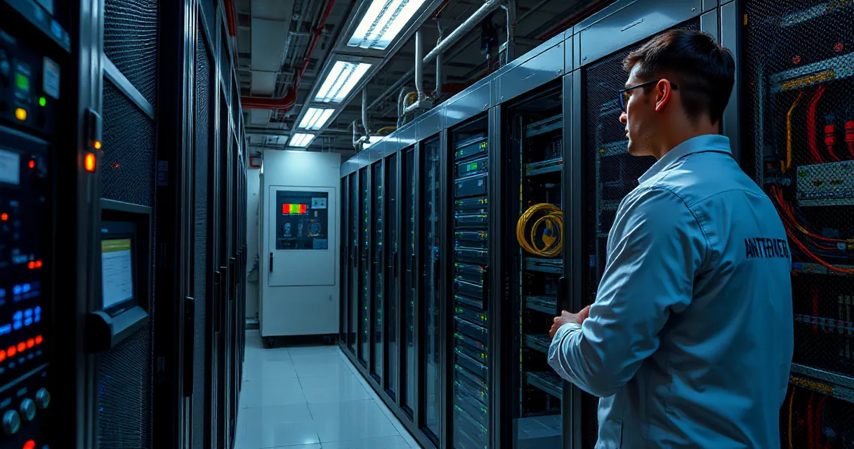 A technician installs accelerator cards into a server rack in a data center laboratory under realistic load testing conditions.